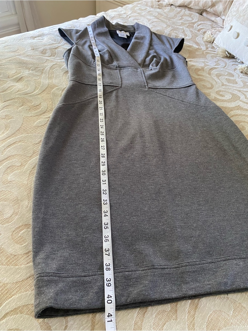 Maggy London Gray Sheath Dress Shawl Collar Career Office Size 14 - Picture 13 of 14